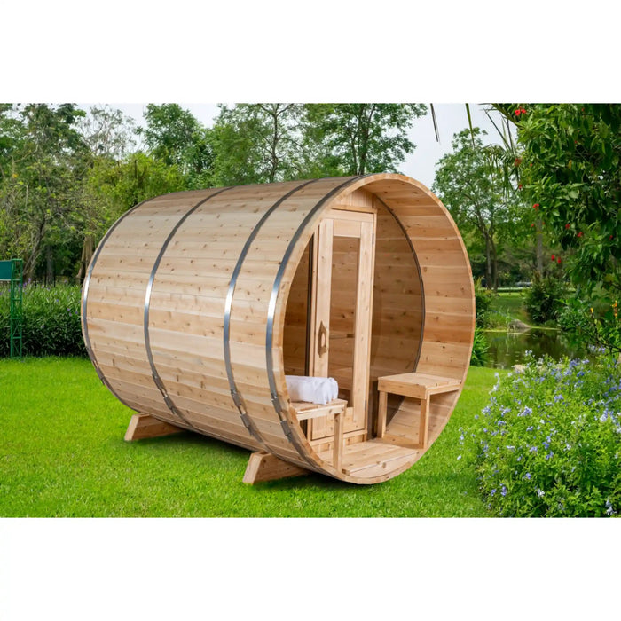 Dundalk Leisurecraft Canadian Timber 4 Person Serenity MP Barrel Sauna CTC2245MP | Athlete Recovery Depot