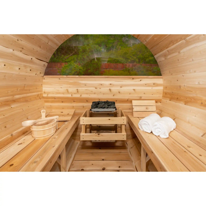 Dundalk Leisurecraft Canadian Timber 4 Person Serenity MP Barrel Sauna CTC2245MP | Athlete Recovery Depot