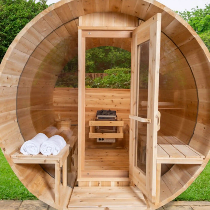 Dundalk Leisurecraft Canadian Timber 5 Person Tranquility MP Barrel Sauna CTC2345MP | Athlete Recovery Depot