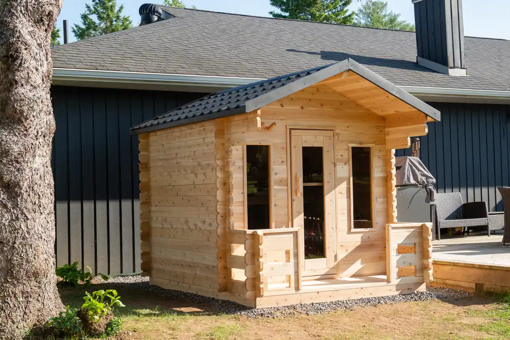 Dundalk Leisurecraft Canadian Timber 6 Person Georgian Cabin Sauna with Porch CTC88PW | Athlete Recovery Depot