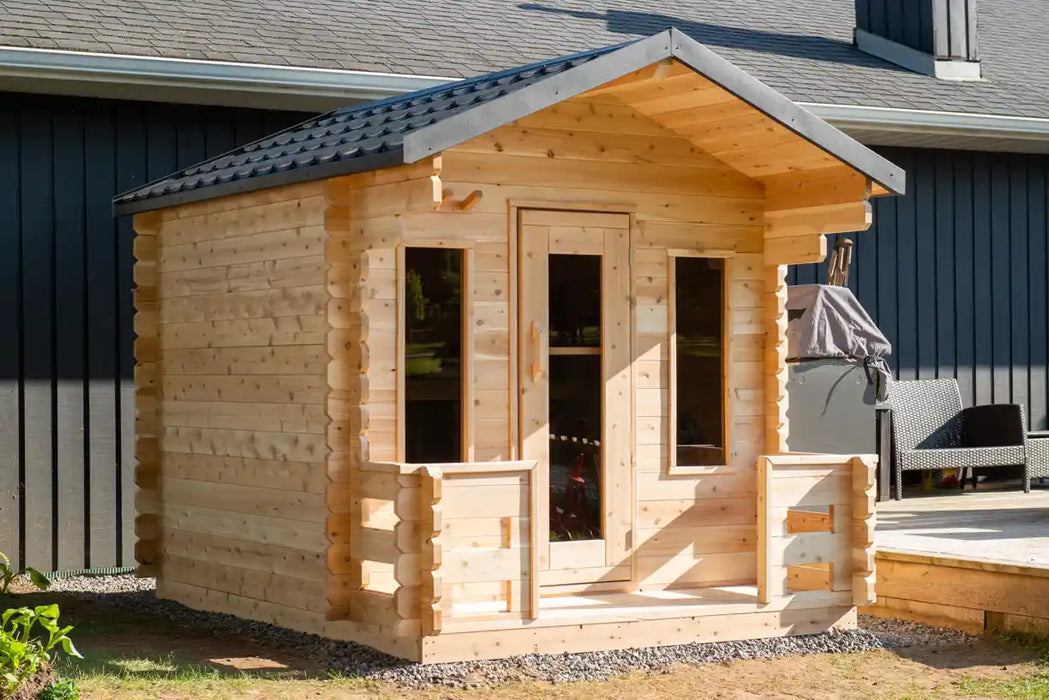 Dundalk Leisurecraft Canadian Timber 6 Person Georgian Cabin Sauna with Porch CTC88PW | Athlete Recovery Depot