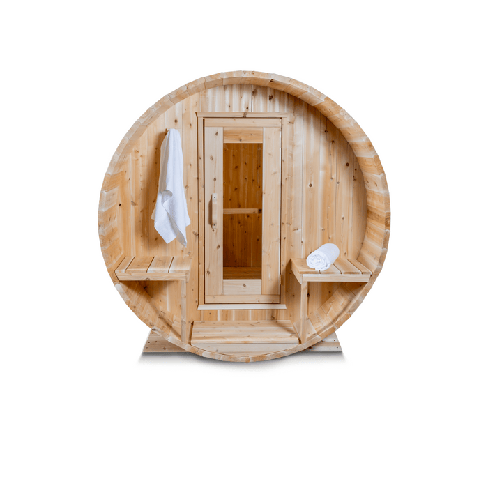 Dundalk Leisurecraft Canadian Timber Serenity 4 Person Barrel Sauna CTC2245W | Athlete Recovery Depot