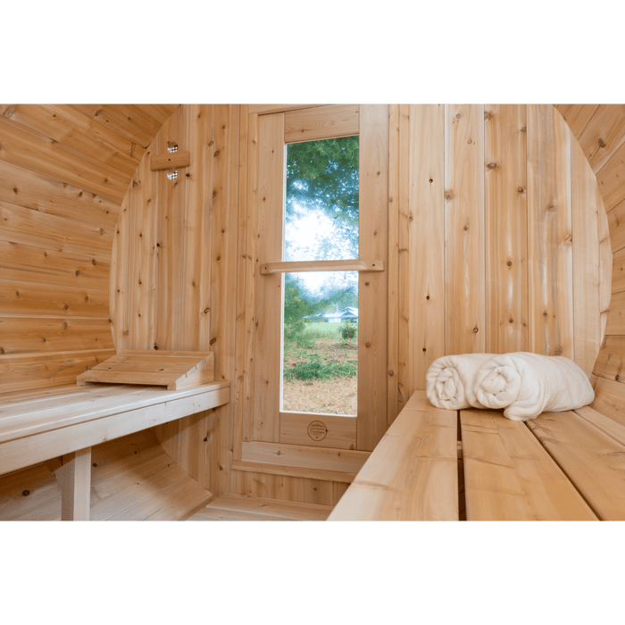 Dundalk Leisurecraft Canadian Timber Serenity 4 Person Barrel Sauna CTC2245W | Athlete Recovery Depot