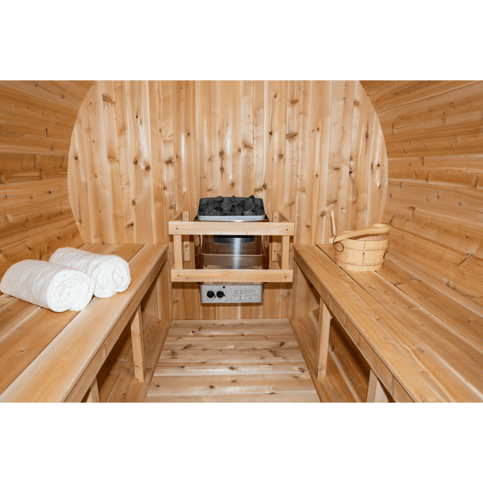 Dundalk Leisurecraft Canadian Timber Serenity 4 Person Barrel Sauna CTC2245W | Athlete Recovery Depot