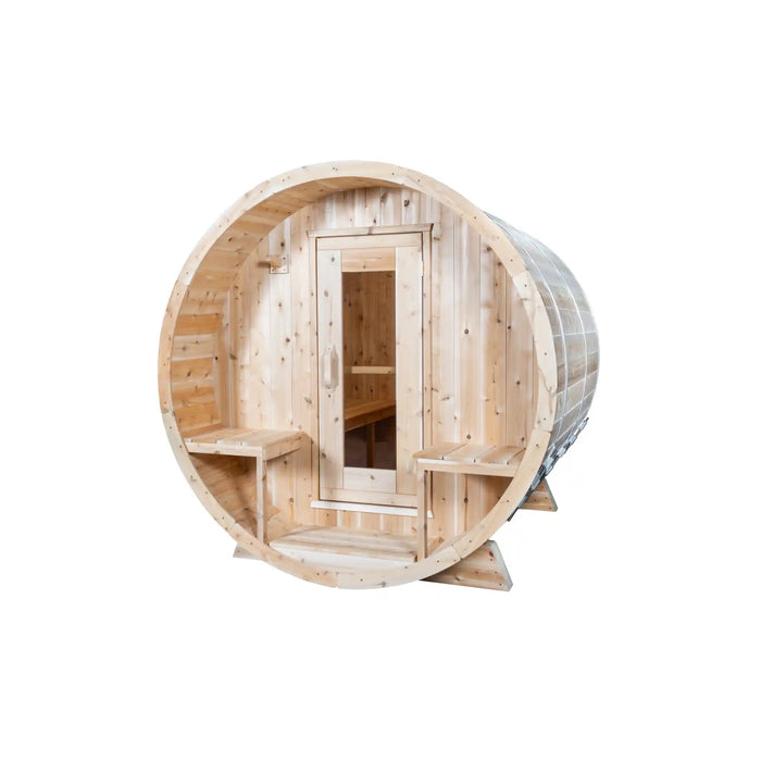 Dundalk Leisurecraft Canadian Timber Serenity 4 Person Barrel Sauna CTC2245W | Athlete Recovery Depot