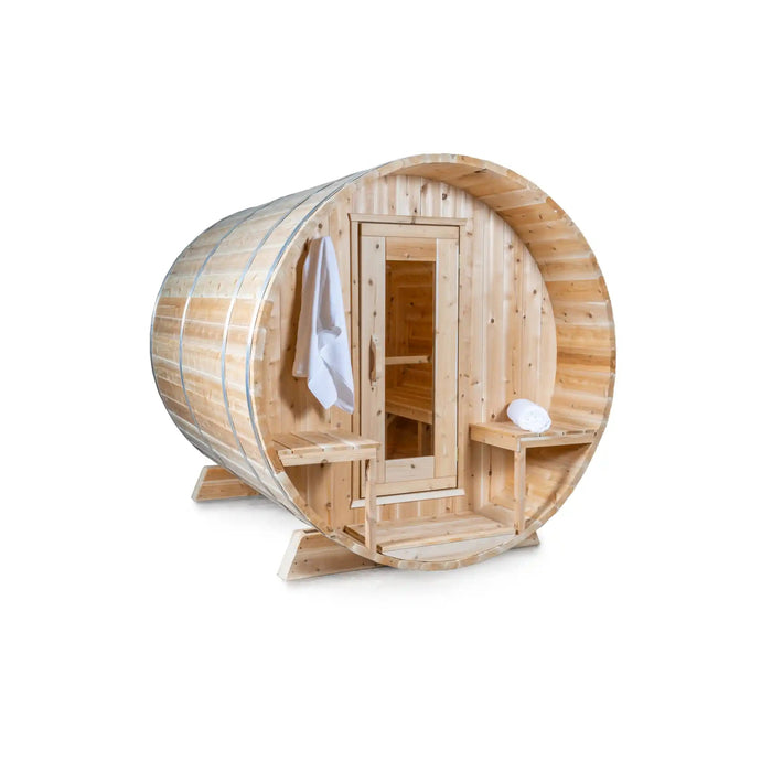 Dundalk Leisurecraft Canadian Timber Serenity 4 Person Barrel Sauna CTC2245W | Athlete Recovery Depot