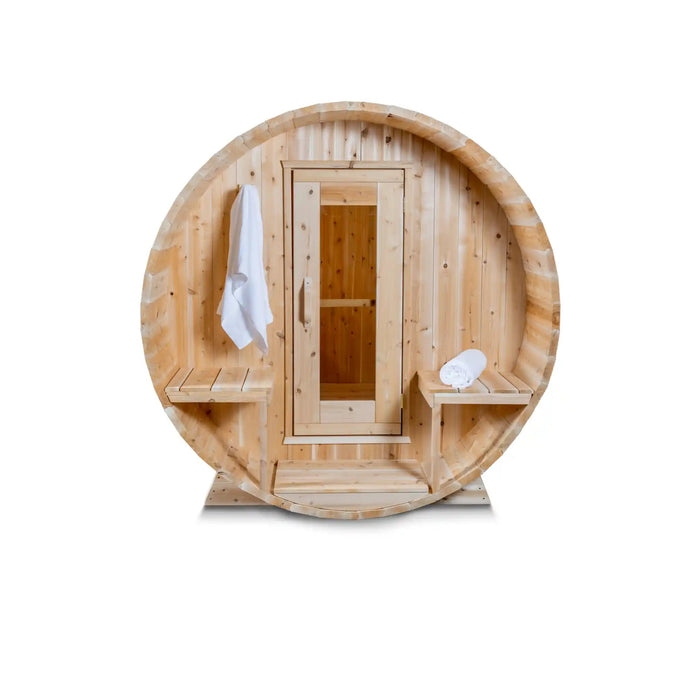 Dundalk Leisurecraft Canadian Timber Serenity 4 Person Barrel Sauna CTC2245W | Athlete Recovery Depot