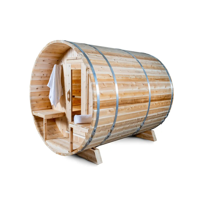 Dundalk Leisurecraft Canadian Timber Serenity 4 Person Barrel Sauna CTC2245W | Athlete Recovery Depot