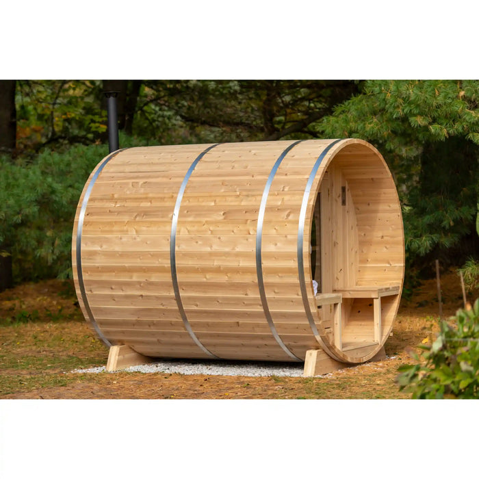 Dundalk Leisurecraft Canadian Timber Serenity 4 Person Barrel Sauna CTC2245W | Athlete Recovery Depot