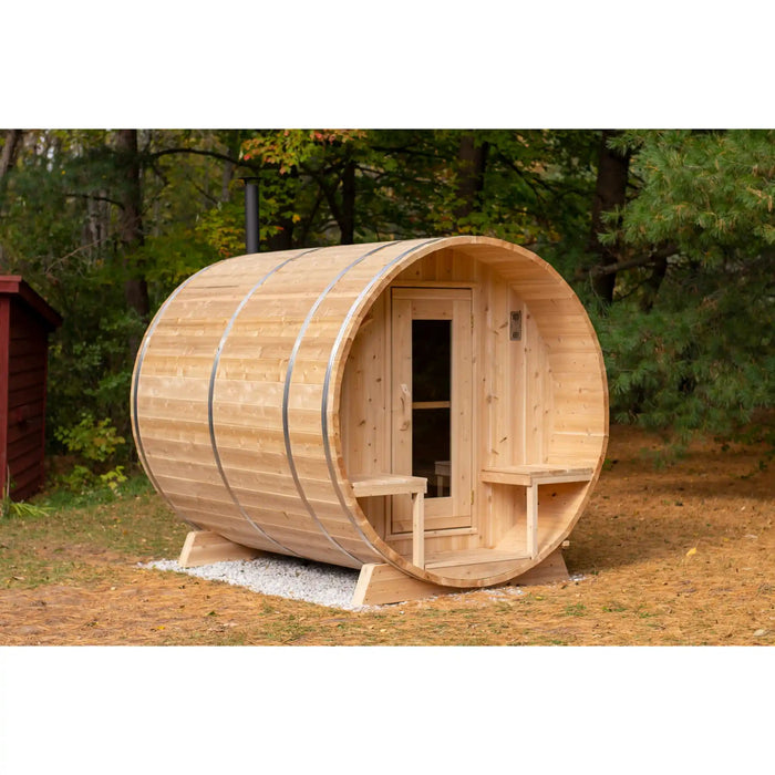 Dundalk Leisurecraft Canadian Timber Serenity 4 Person Barrel Sauna CTC2245W | Athlete Recovery Depot