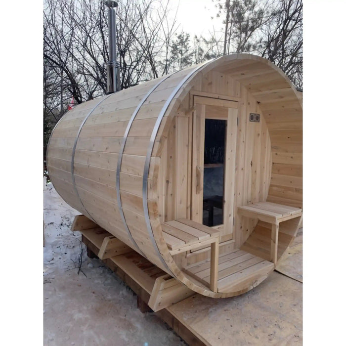 Dundalk Leisurecraft Canadian Timber Serenity 4 Person Barrel Sauna CTC2245W | Athlete Recovery Depot